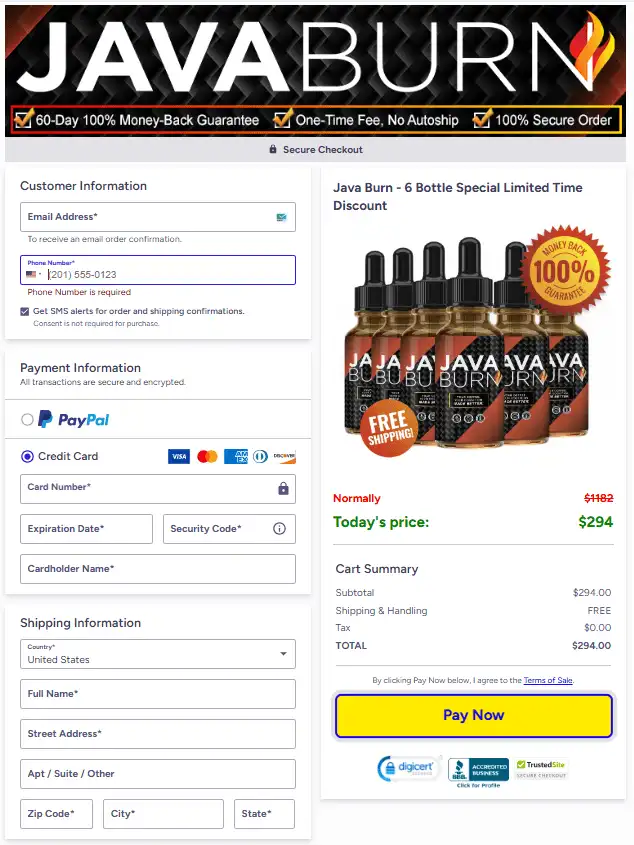 Java Burn Order Payment Page